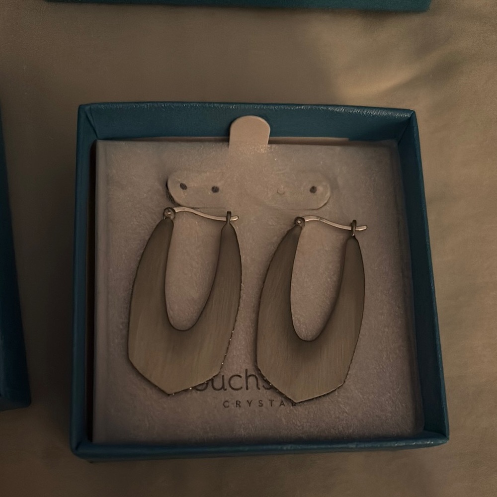 Silver Hoop Earrings touchstone crystal blue